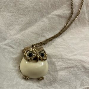 Gold and Cream Owl Pendant Necklace